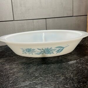 Glassbake divided baking dish.  Blue Thistle 1970’s vintage. Made in USA